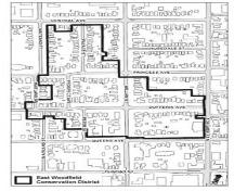 Featured is the East Woodfield District Map.; City of London Official Plan, 2006.