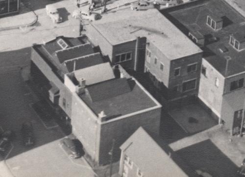 Aerial view of building, c. 1951