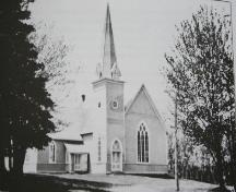 Archive image - southeast elevation with spire; Highlights of Cardigan and Area, 1987