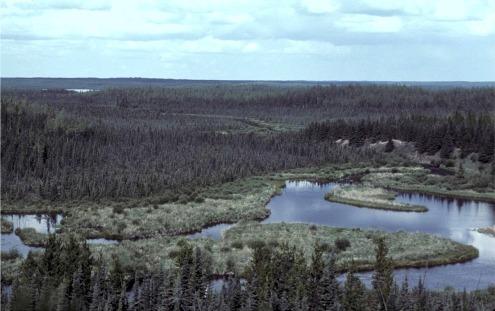 Site on bluff behind the water in the foreground