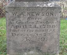 Detail of W.A. Newson stone; Bill Glen, PEI Genealogical Society, 2007