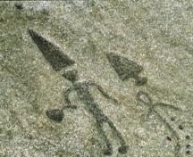 Vue détaillée des pétroglyphes au lieu historique national du Canada des Pétroglyphes-de-Peterborough, 1993.; Parks Canada Agency / Agence Parcs Canada, B. Morin, 1993.