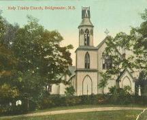 Postcard showing the earlier design of the bell tower, Holy Trinity Anglican Church, Bridgewater, NS, ca. 1918.; Courtesy of the DesBrisay Museum, Bridgewater, NS