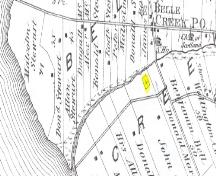 Highlighted area shows cemetery near church; Meacham&#039;s Illustrated Historical Atlas of PEI, 1880