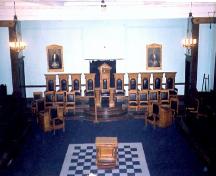 Interior view of the Masonic Memorial Temple, showing the main Blue lodge room, 2000.; Parks Canada Agency / Agence Parcs Canada, A. Waldron, 2000.