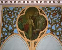 Detail view of a decorative motif applied to the nave of St. Jude's Anglican Church.; Parks Canada Agency/ Agence Parcs Canada.