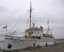 General view of S.S. Acadia National Historic Site of Canada, showing its dockside location, 2006.; Parks Canada Agency / Agence Parcs Canada, 2006.