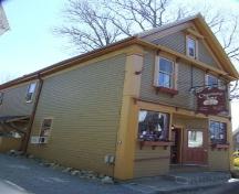 Front and east elevations, Charlotte Lane Café, Shelburne, Nova Scotia, 2007.
; Heritage Division, NS Dept of Tourism, Culture and Heritage, 2007