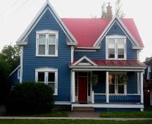 Front façade view showing the two gable peaks in roofline; City of Fredericton