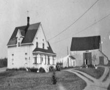 Historic image showing the house and the barn; Denise Trenholm