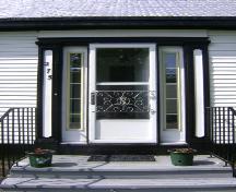 This photograph shows the entrance of the residence and illustrates the sidelights and pilasters, 2008; Town of St. Andrews