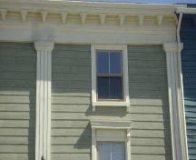 This photograph shows the roof-line cornice and the fluted pilasters, 2009; Town of St. Andrews