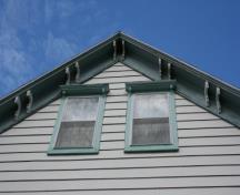 Detail of paired brackets in gable; Donna Collings, 2007
