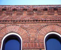 Bick details of the Macdonald Drug Store and Bakery, Virden, 2008; Historic Resources Branch, Manitoba Culture, Heritage and Tourism, 2008