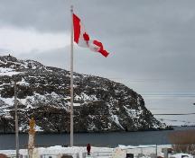 View of Lighthouse Point, the small point of land on the right at the base of Spectacle Head, Cupids, NL. ; Lloyd Kane 2009
