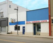 Primary elevation, from the northeast, of the Royal Canadian Legion, Carberry, 2008; Historic Resources Branch, Manitoba Culture, Heritage and Tourism, 2008