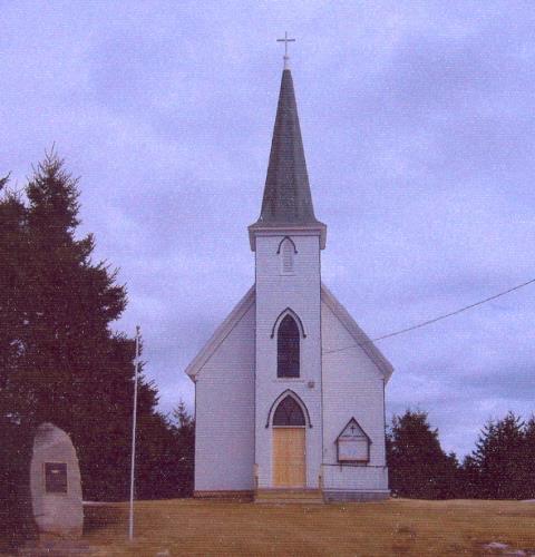 Showing front elevation with memorial on left