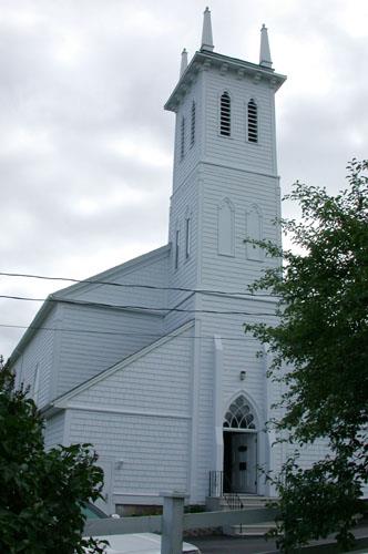 Front facade view of the church
