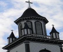 Tower Detail, Sainte Anne's Catholic Church, Sainte-Anne-du-Ruisseau, NS, 2009.; Heritage Division, NS Dept. of Tourism, Culture & Heritage, 2009.