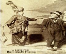 Photograph of Emma and Frank Renzetta. Post card from the early 1920's. A scene from the musical comedy "Bringing Up Father", produced by Gus Hill, with Emma and Frank in the role of "Maggie and Jiggs"; Kraus Mfg. Co., N.Y.