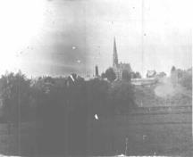 View looking north west towards Main Street and the Christian Baptist Church.; Heritage Newmarket, Archival photo.