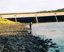 Image de la fosse à saumon de Hartland prise en 2005 montrant la fosse tel qu'elle apparaît après la construction du barrage de Mactaquac en 1967; Doris E. Kennedy