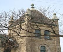 Tower detail of the Scandinavian Mission Church, Winnipeg, 2007; Historic Resources Branch, Manitoba Culture, Heritage and Tourism, 2005