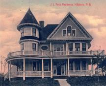 Except for the removal of the verandas from the first and second storeys, John L Peck's house remains as it was at the time of its completion in 1919.; Village of Hillsborough, from William Henry Steeves House archives