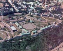 Aerial view of the Québec Citadel, showing its commanding location on Cap Diamant.; Parks Canada Agency / Agence Parcs Canada, n.d.