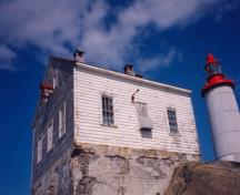 View of the façade of the Light Station: Fog Alarm, showing the strictly utilitarian character of the building, 1996.; Parks Canada Agency / Agence Parcs Canada, 1996.