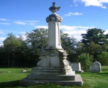 Prominent obelisk memorializing Alexander "Boss" Gibson, central to the Gibson Family Plot; City of Fredericton