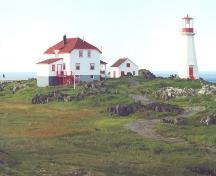 View of Quirpon Island Lightkeeper's Residence, with Cape Bauld Lighthouse to the right.; Heritage Foundation of Newfoundland and Labrador, 2004