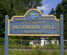 Sign marking the entrance to the Blueberry Hill Nature Preserve.; Grand Bay-Westfield