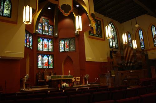 Many of the stained glass windows.