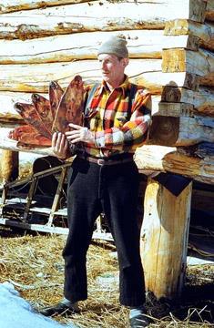 Knut Lang, trapper and trader at his camp in the Delta.