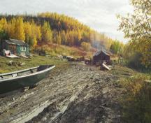 Fish camp at Eight Miles.; M. Fafard/GSCI 2002