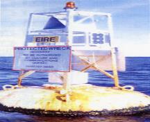 Vue générale de la la bouée de la Garde côtière canadienne qui marque la position de l'épave du RMS Empress of Ireland, Parcs Canada, 2000.; Peter Waddell, Parks Canada, 2000