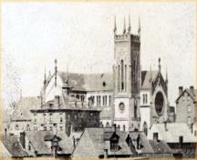 Historic Woodburn & McClure photograph of the Cathedral: Distant view of Cathedral of the Immaculate Conception; New Brunswick Museum, Saint John, NB, X11118
