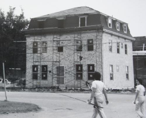 Showing building under renovation, c. 1980