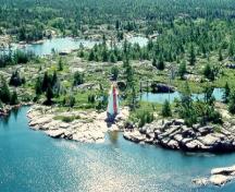 Aerial view of Byng Inlet Front Range Light Tower; Canadian Coast Guard | Garde côtière canadienne