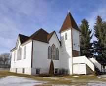 Primary elevations, from the southeast, of Cromer United Church, Cromer, 2006; Historic Resources Branch, Manitoba Culture, Heritage & Tourism, 2005