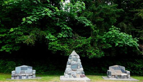 View of cairn and benches, 2015