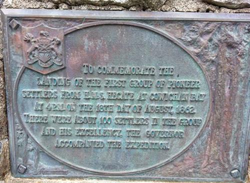 View of plaque inscription on cairn, 2015