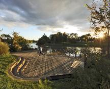 General view of Cartier-Brébeuf, showing the reservoir also known as the artificial pond.; Parks Canada Agency / Agence Parcs Canada.
