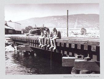 Historic view of 3 boys on the bridge, c.1960