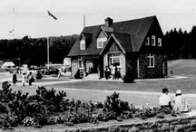 General view of the Visitor Information Centre East, showing the stone facing on all the exterior walls, 1950.; Parks Canada Agency / Agence Parcs Canada, 1950.
