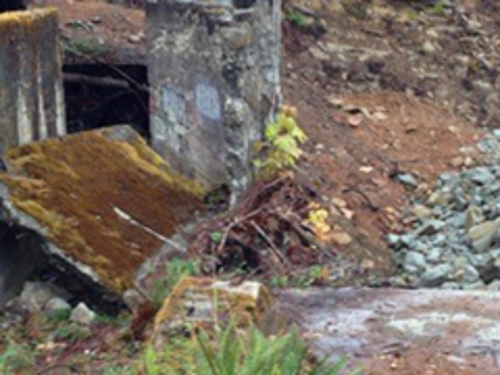 Collapsed roof slab