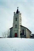 General view of Christ Church, Her Majesty's Chapel Royal of the Mohawk National Historic Site of Canada, showing its simple, open speaking box form, 1995.; Parks Canada Agency / Agence Parcs Canada, 1995.