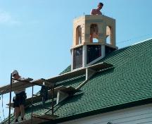 Restoration of church tower, St. Joseph's Roman Catholic Church, Bonavista, summer of 2004.; HFNL 2005