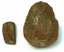 Hammerstones were part of a larger tool kit used by the Dorset Palaeoeskimos. These stones are natural rocks modified (usually on one end) by cultural activities. Fleur de Lys, Newfoundland.

; MUN/Brent Murphy 1997